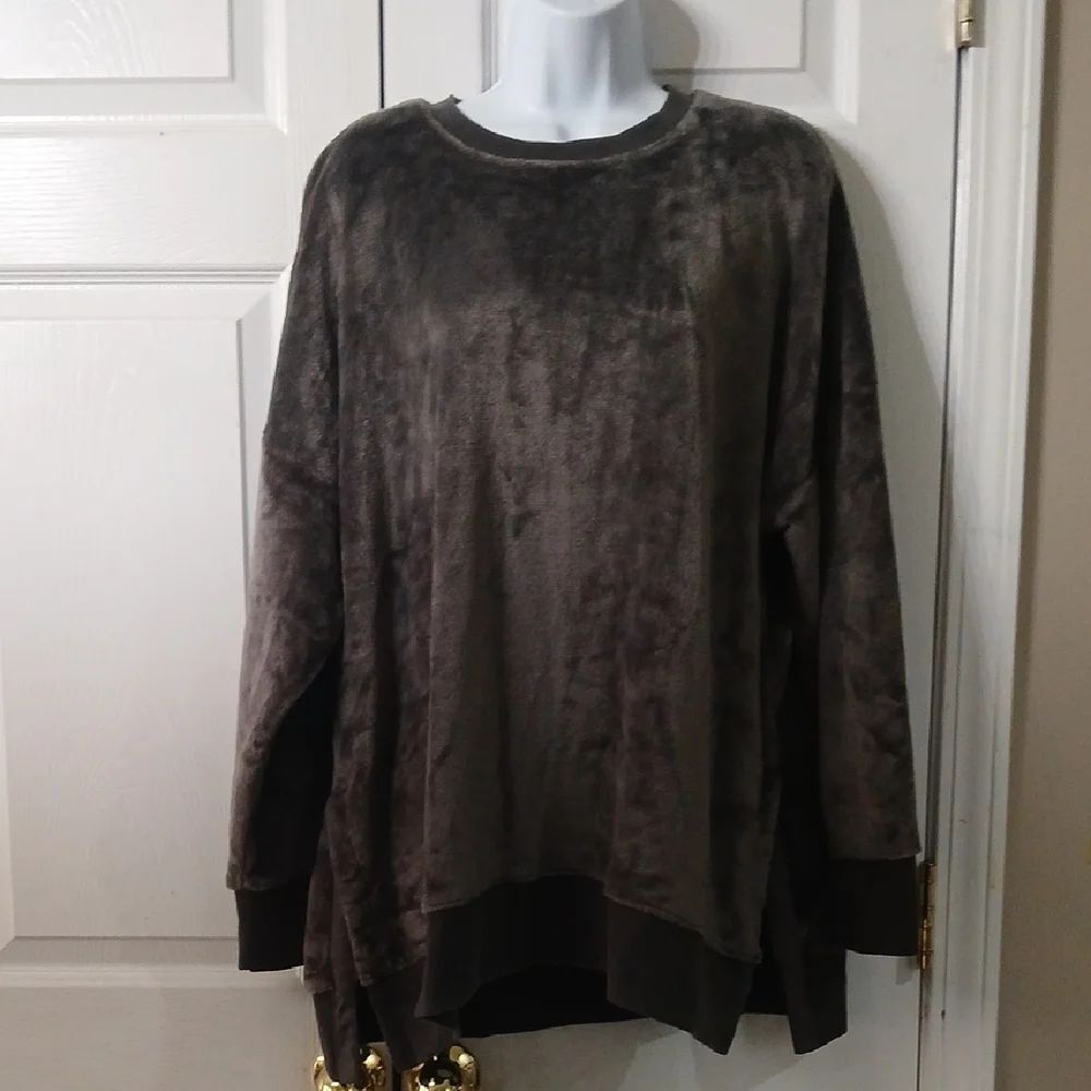 SO Plush Gray Velour Crewneck Pullover Sweatshirt comfy cozy Sz XL NOWT